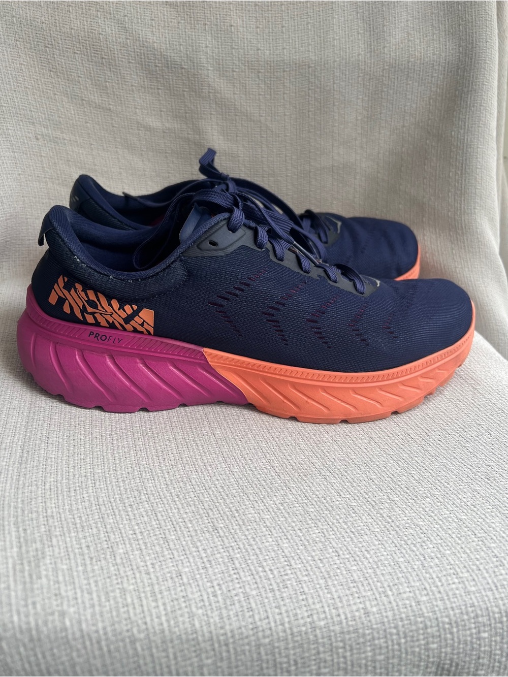 Hoka Women's Navy with Coral and Pink Athletic Running Shoe - Picture 8 of 16